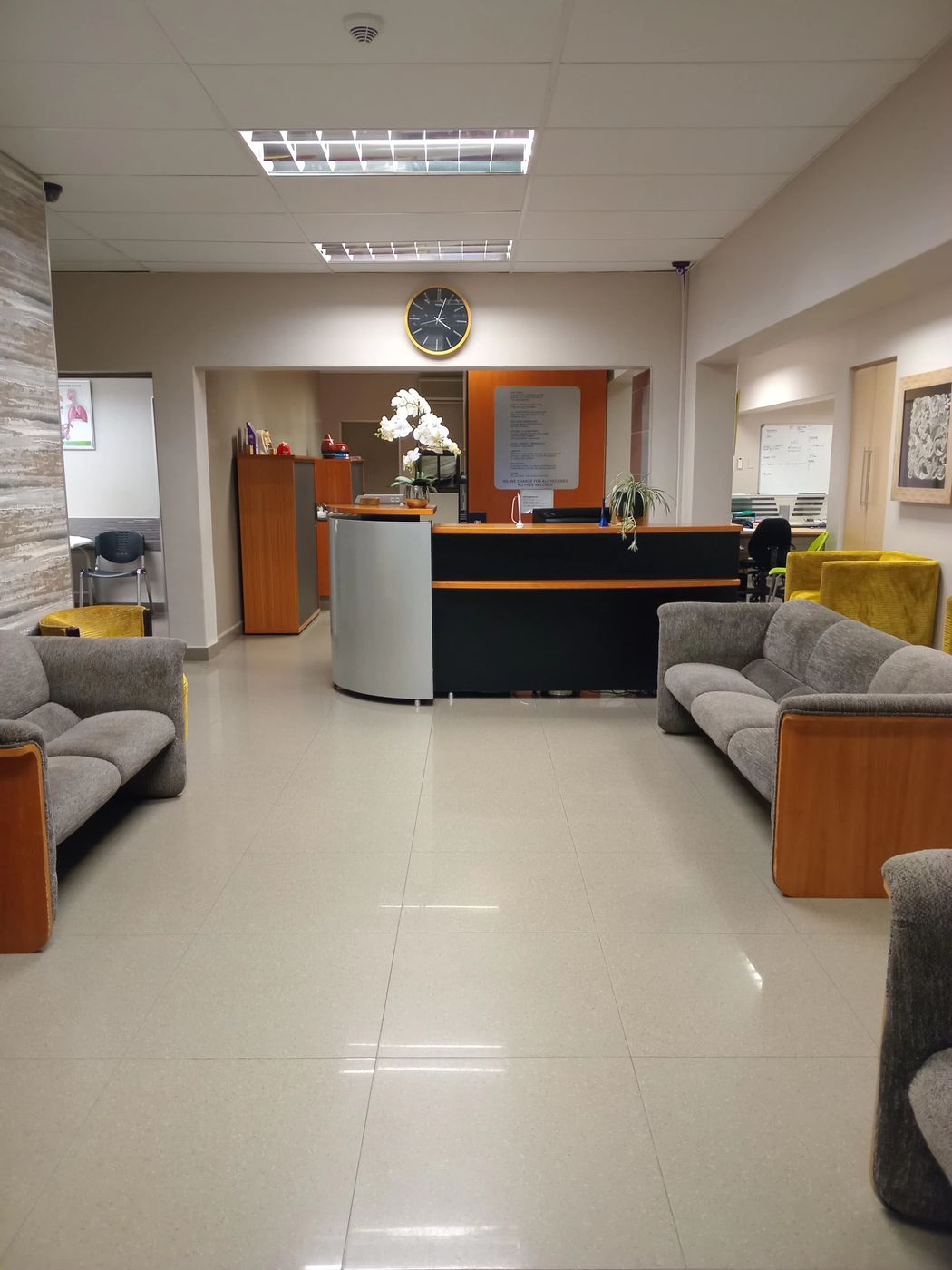 Reception and waiting area at Dr Vawda's practice